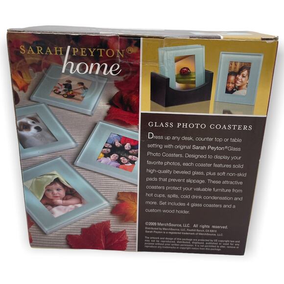 Sarah Peyton Glass Photo Coasters - Set of 4 with Holder (2x3") - New in Box - Picture 4 of 5